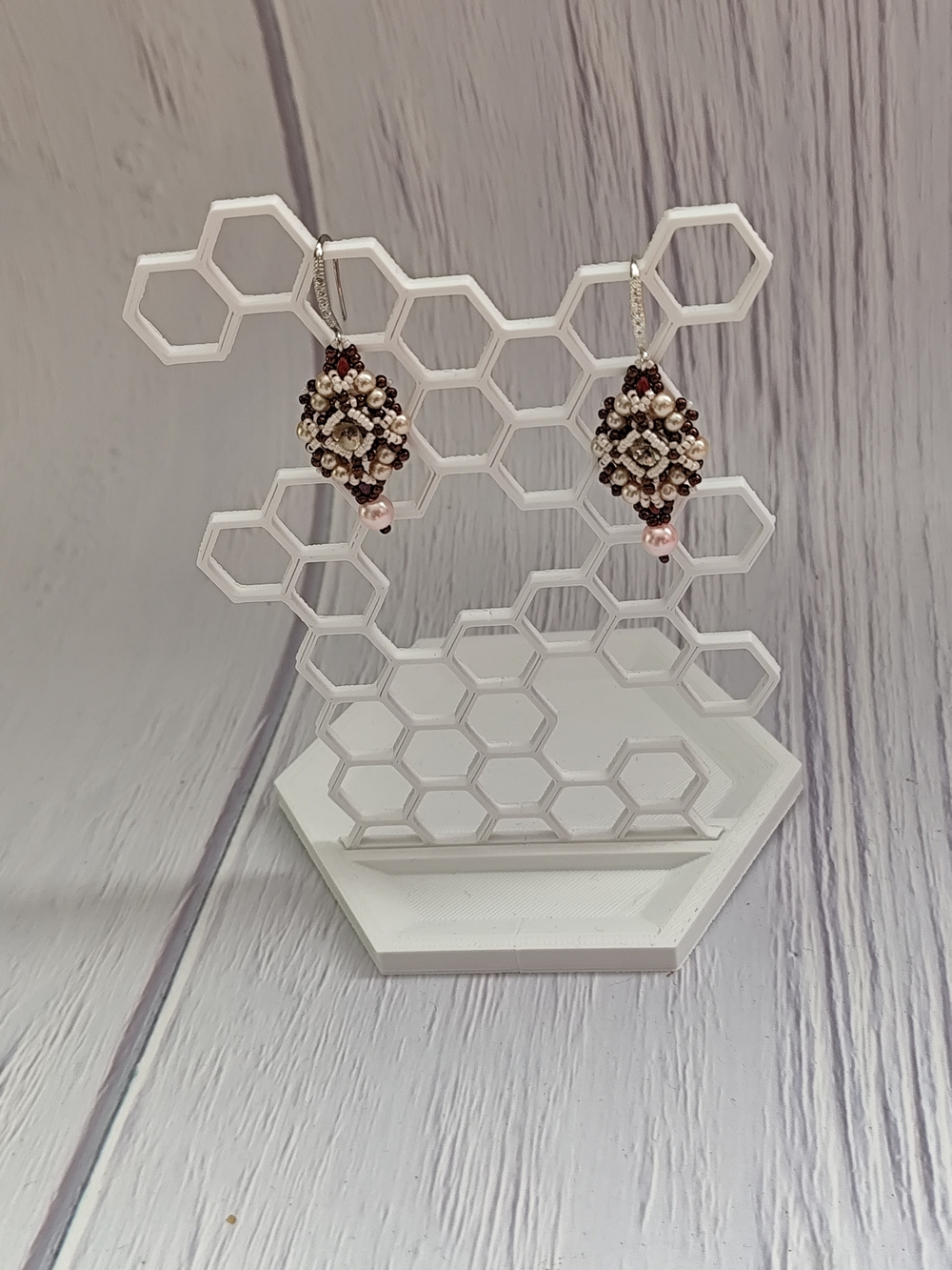 Beaded Cluster Drop Earrings in Pink and Brown